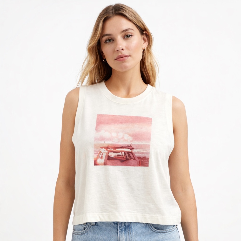 NWT Old Navy Beach Graphic Muscle Tank XXL Boxy Cotton Coastal Summer Vacation